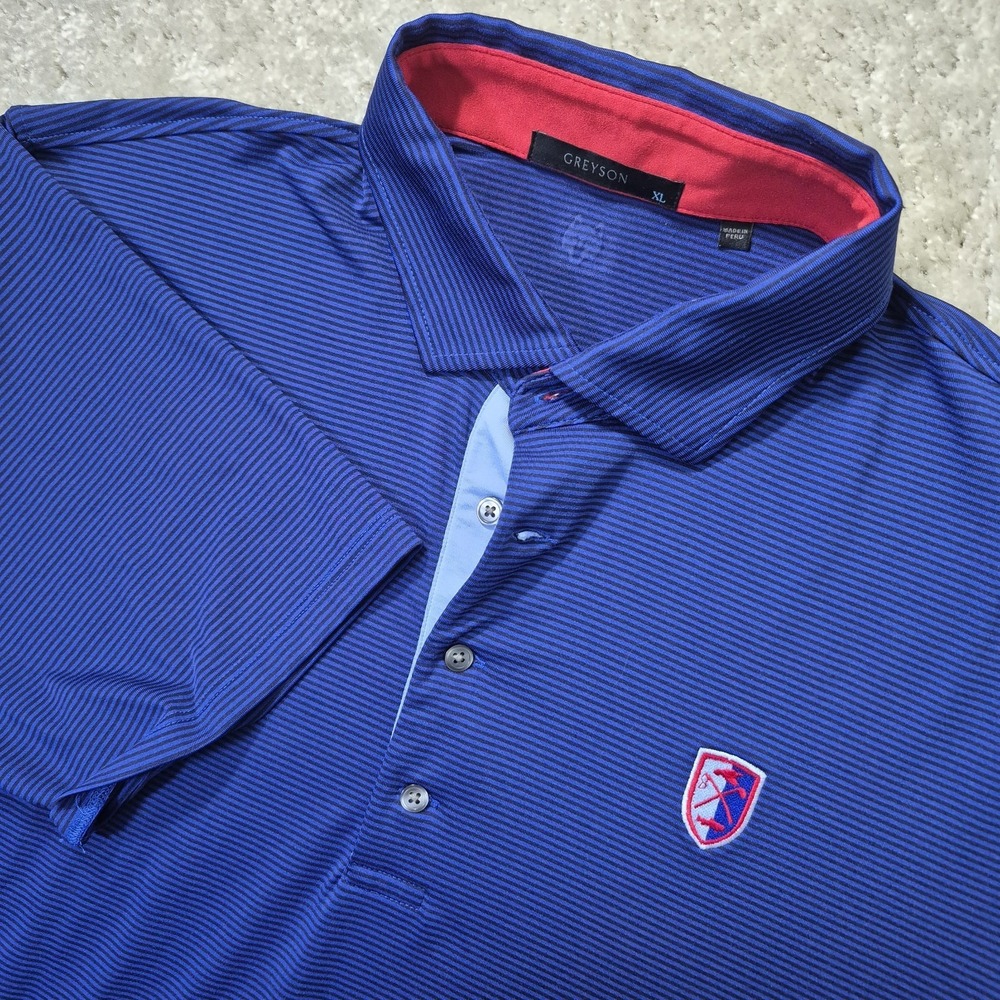 Greyson Polo Shirt Mens XL Blue Stripe Stretch Performance Golf Academia Preppy